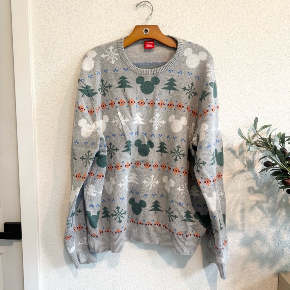 Disney Gray Patterned Crewneck Sweater